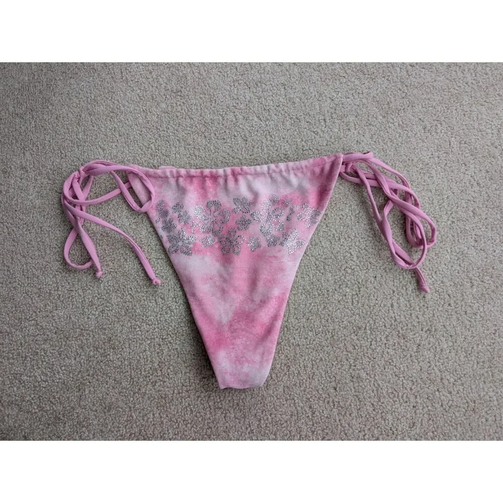 Frankies Bikinis Pink Crystal Tia Terry Bikini Bottom Size XL